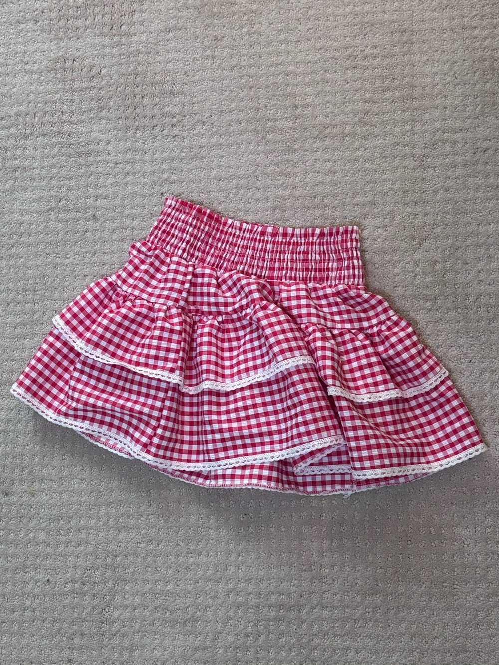 SHEIN Red Gingham Ruffle Skater Skirt